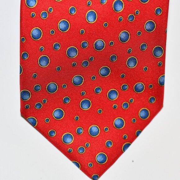 Salvatore Ferragamo Silk Tie – Red with Blue & Yellow Dot Pattern - Picture 1 of 6